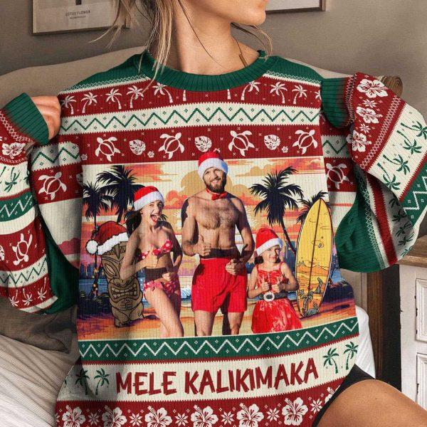 Ugly Christmas Sweater, Mele Kalikimaka, Personalized Photo Ugly Sweater, Best Ugly Christmas Sweater