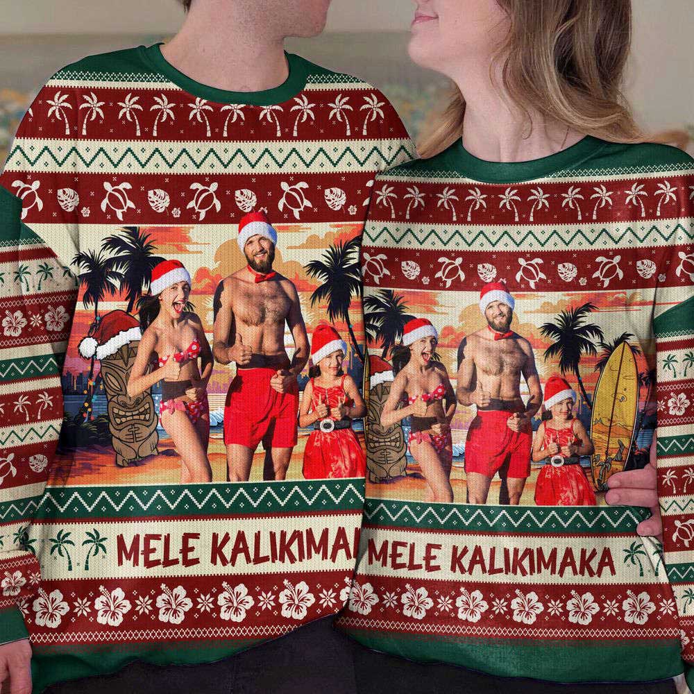 Ugly Christmas Sweater, Mele Kalikimaka, Personalized Photo Ugly Sweater, Best Ugly Christmas Sweater Ugly Christmas Sweater, Mele Kalikimaka, Personalized Photo Ugly Sweater, Best Ugly Christmas Sweater