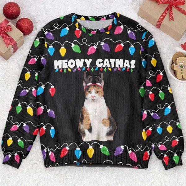 Ugly Christmas Sweater, Meowy Catmas Christmas Funny Cats, Personalized Photo Ugly Sweater, Best Ugly Christmas Sweater