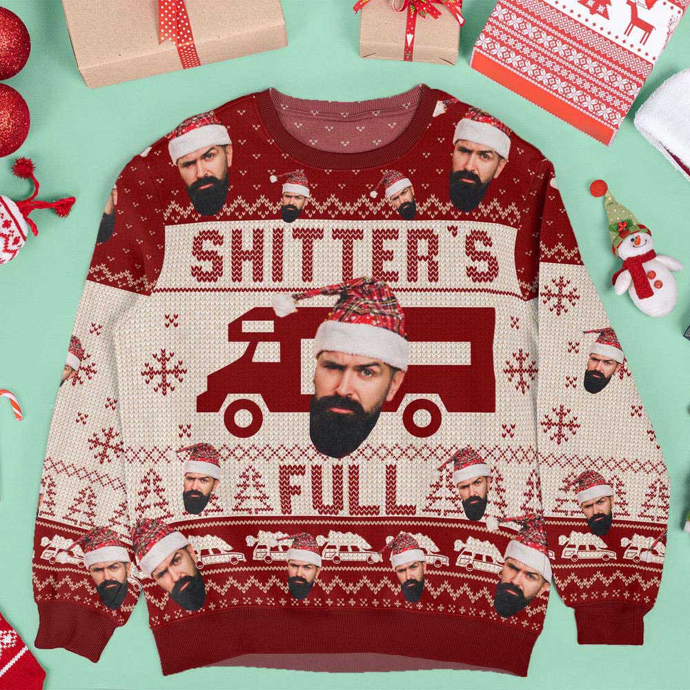 Ugly Christmas Sweater, Merry Christmas Sh!ter’s Full, Personalized Photo Ugly Sweater, Best Ugly Christmas Sweater Ugly Christmas Sweater, Merry Christmas Sh!ter’s Full, Personalized Photo Ugly Sweater, Best Ugly Christmas Sweater