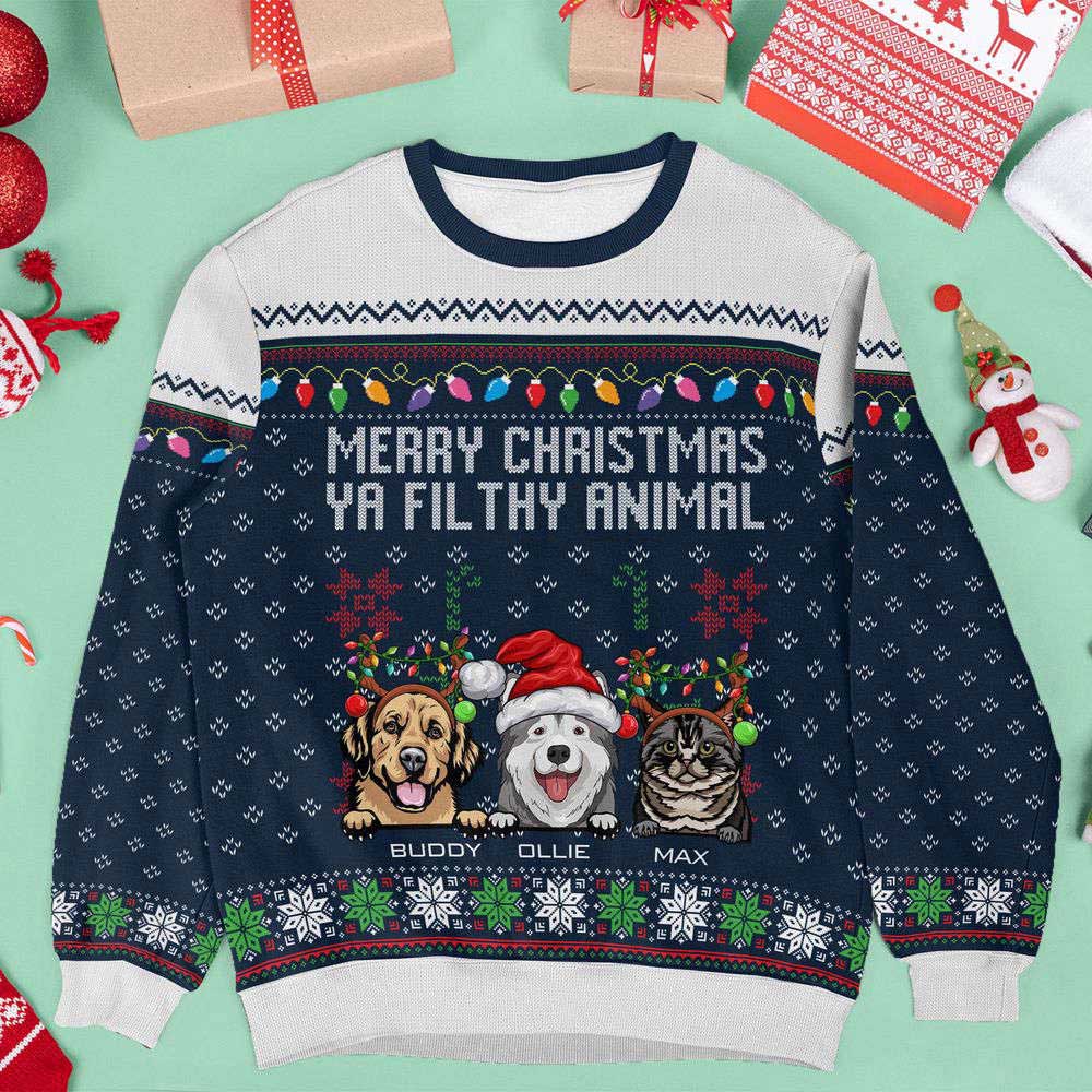 Ugly Christmas Sweater, Merry Christmas Ya Filthy Animal, Personalized Ugly Sweater, Best Ugly Christmas Sweater Ugly Christmas Sweater, Merry Christmas Ya Filthy Animal, Personalized Ugly Sweater, Best Ugly Christmas Sweater