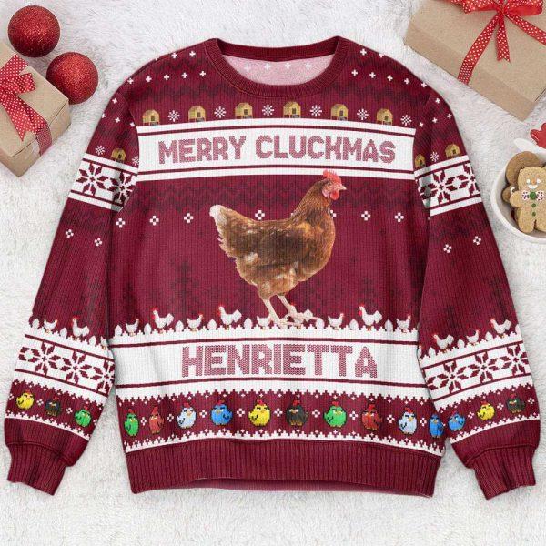 Ugly Christmas Sweater, Merry Cluckmas Chicken Farmers Clucker Bird, Personalized Photo Ugly Sweater, Best Ugly Christmas Sweater