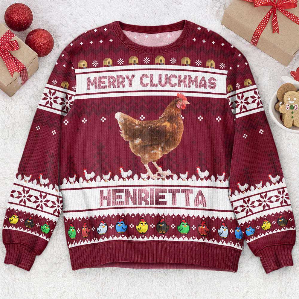 Ugly Christmas Sweater, Merry Cluckmas Chicken Farmers Clucker Bird, Personalized Photo Ugly Sweater, Best Ugly Christmas Sweater Ugly Christmas Sweater, Merry Cluckmas Chicken Farmers Clucker Bird, Personalized Photo Ugly Sweater, Best Ugly Christmas Sweater