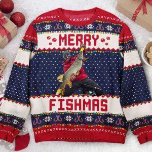 Ugly Christmas Sweater, Merry Fishmas Gift For…