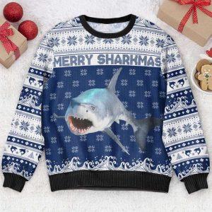 Ugly Christmas Sweater, Merry Sharkmas, Personalized Photo…