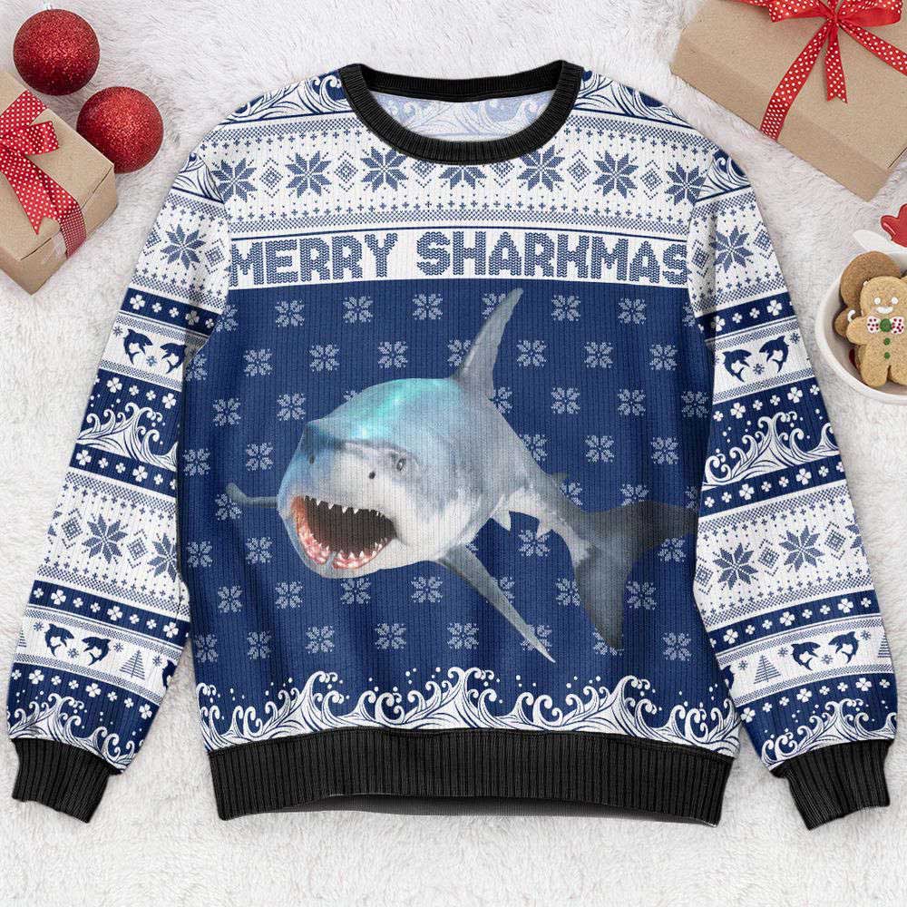 Ugly Christmas Sweater, Merry Sharkmas, Personalized Photo Ugly Sweater, Best Ugly Christmas Sweater Ugly Christmas Sweater, Merry Sharkmas, Personalized Photo Ugly Sweater, Best Ugly Christmas Sweater