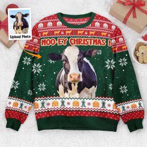 Ugly Christmas Sweater, Moo-Ey Christmas, Personalized Photo…