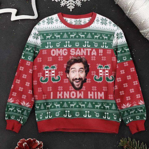 Ugly Christmas Sweater, Omg Santa I Know Him, Personalized Photo Ugly Sweater, Best Ugly Christmas Sweater