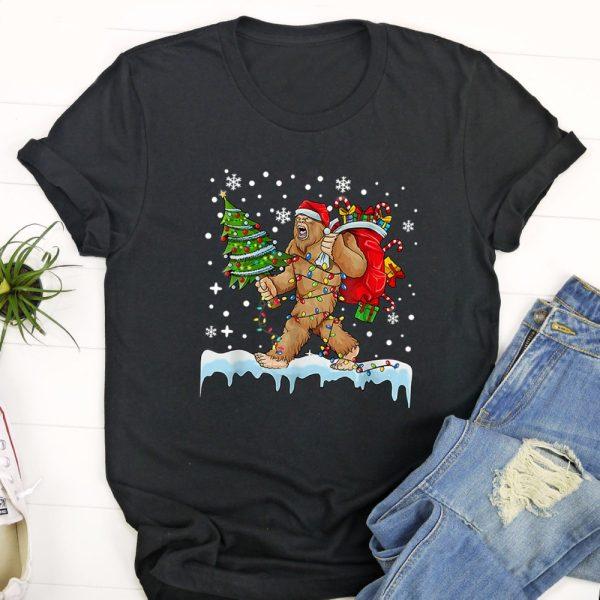 Ugly Christmas T Shirt, Bigfoot Christmas Tree Lights Xmas Boys Men Sasquatch Lovers T Shirt, Christmas Tshirt Designs