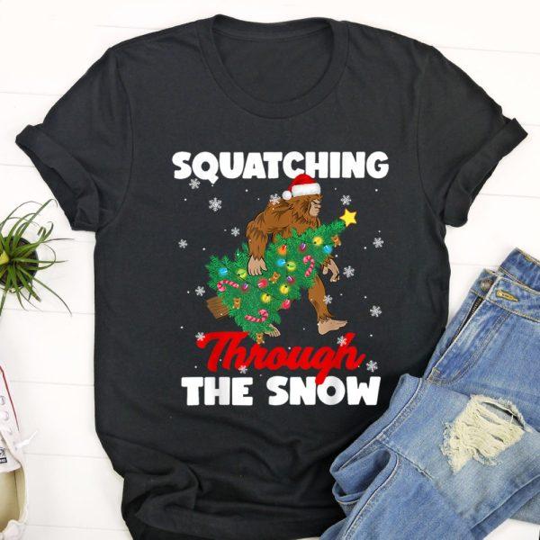 Ugly Christmas T Shirt, Bigfoot Squatching Through The Snow Sasquatch Christmas Xmas T Shirt, Christmas Tshirt Designs