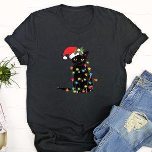 Ugly Christmas T Shirt, Black Santa Cat Tangled Up In Christmas Lights  Tshirts, Funny Christmas T Shirt, Christmas Tshirt Designs