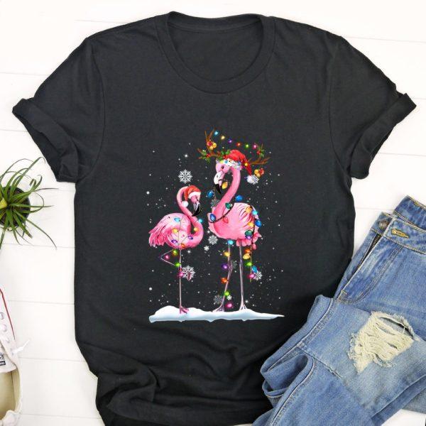 Ugly Christmas T Shirt, Christmas Flamingo Santa Hat Xmas Lights Flamingo Loves LOng Sleeve T Shirt, Christmas Tshirt Designs