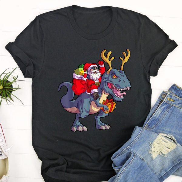 Ugly Christmas T Shirt, Christmas Santa Riding Dinosaur Deer Xmas Kids Boys Men T Shirt, Christmas Tshirt Designs