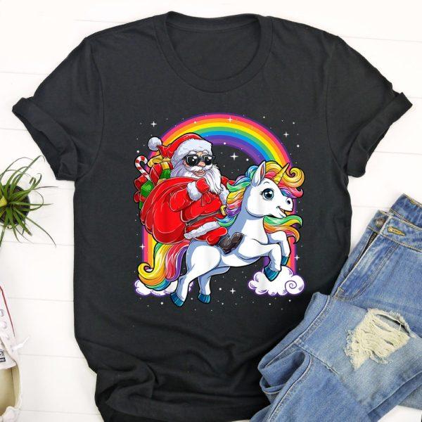 Ugly Christmas T Shirt, Christmas Santa Riding Unicorn Xmas Gifts Girls Kids Women T Shirt, Christmas Tshirt Designs