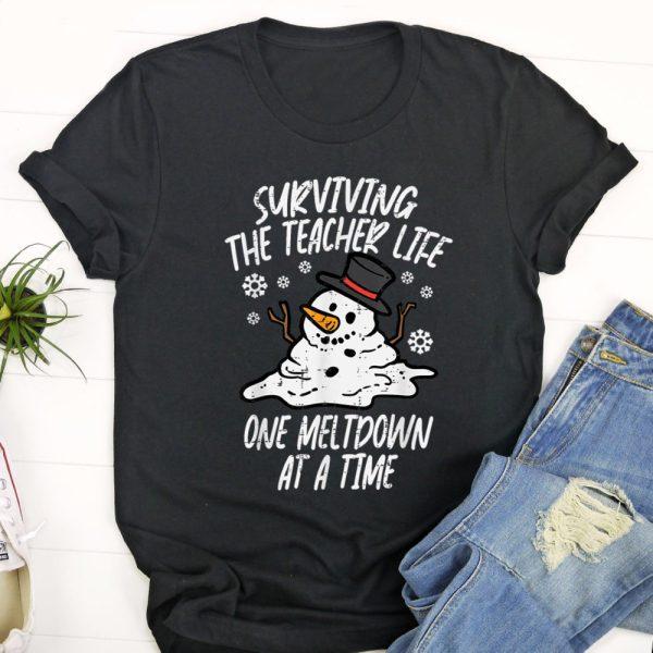 Ugly Christmas T Shirt, Christmas Surviving Teacher Life Meltdown Xmas Women Men T Shirt, Christmas Tshirt Designs