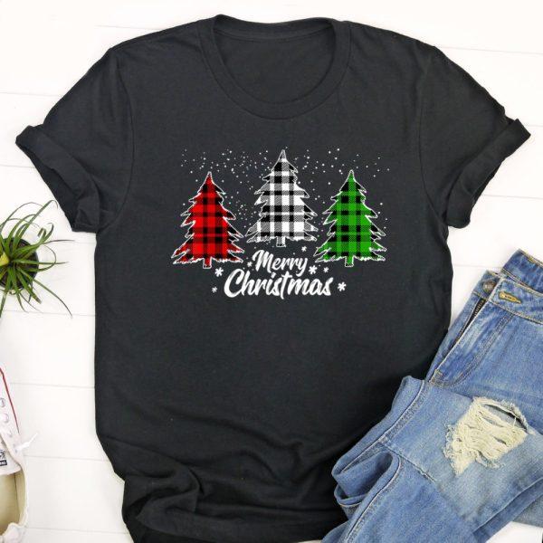 Ugly Christmas T Shirt, Christmas Tree Buffalo Plaid Red White Green Xmas Light Gift T Shirt, Christmas Tshirt Designs