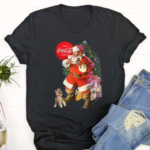 Ugly Christmas T Shirt, Coca-Cola Christmas Santa Claus Puppy T Shirt, Christmas Tshirt Designs