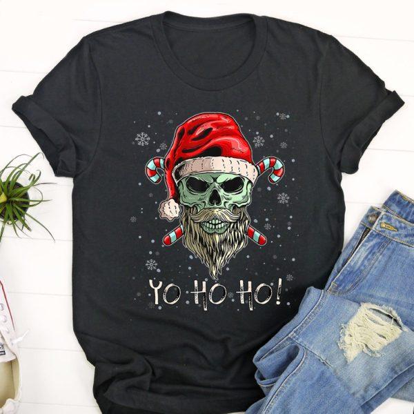 Ugly Christmas T Shirt, Cool Skull Beard Santa Pirate Christmas Jolly Roger Pajamas T Shirt, Christmas Tshirt Designs