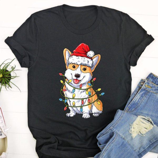 Ugly Christmas T Shirt, Corgi Santa Christmas Tree Lights Xmas T Shirt, Christmas Tshirt Designs