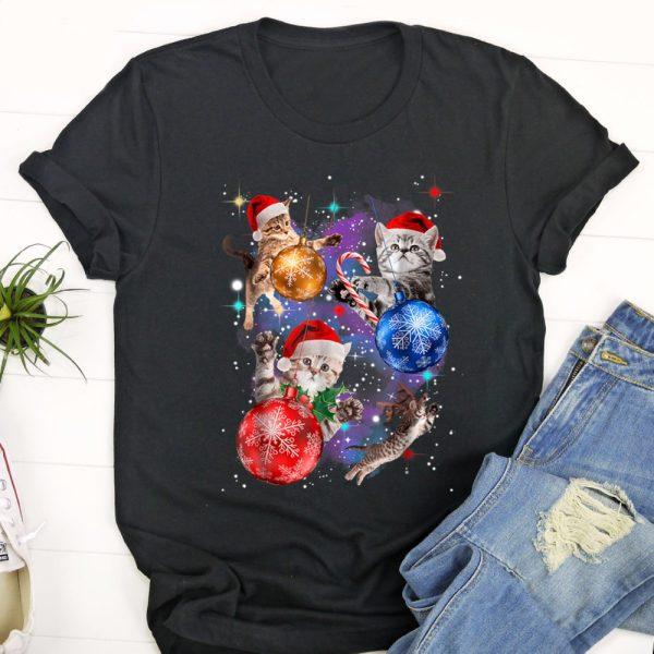 Ugly Christmas T Shirt, Cute Christmas Cats In Space Ornaments Graphic T Shirt, Christmas Tshirt Designs