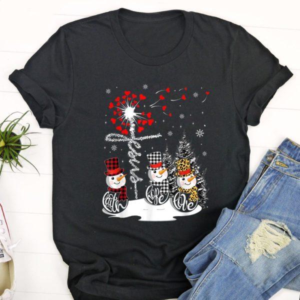 Ugly Christmas T Shirt, Faith Hope Love Snowman Jesus DandeliOn Christian Christmas T Shirt, Christmas Tshirt Designs