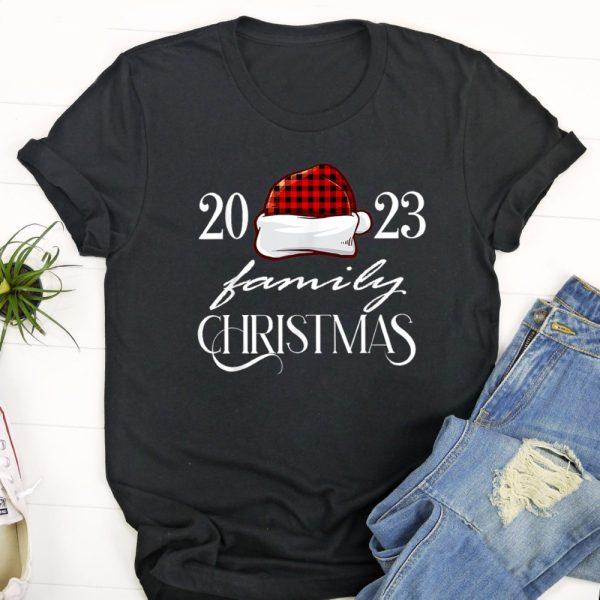 Ugly Christmas T Shirt, Family Christmas 2023 Santa Hat Buffalo Red Plaid Xmas Funny T Shirt, Christmas Tshirt Designs