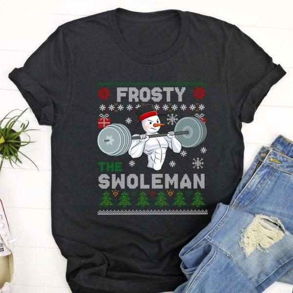 Ugly Christmas T Shirt, Frosty the Swoleman Ugly Christmas Sweater Funny Snowman Gym Tshirt, Christmas Tshirt Designs