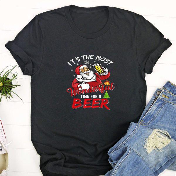 Ugly Christmas T Shirt, Funny Christmas Santa Claus Drinking Beer Wonderful Time T Shirt, Funny Christmas T Shirt, Christmas Tshirt Designs