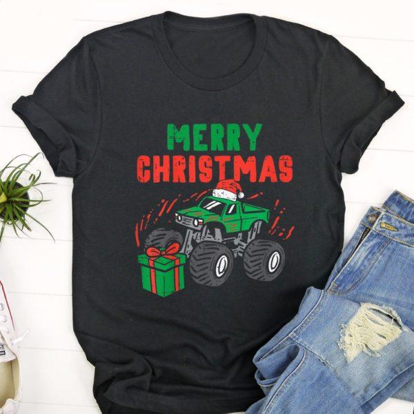 Ugly Christmas T Shirt, Kids Merry Christmas MOnster Truck Toddler Boys Xmas Kids Winter T Shirt, Christmas Tshirt Designs