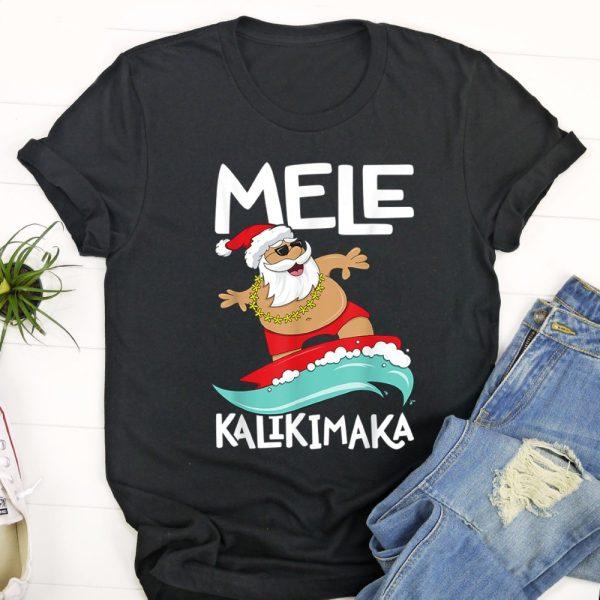 Ugly Christmas T Shirt, Mele Kalikimaka Hawaiian Christmas Hawaii Surfing Santa T Shirt, Christmas Tshirt Designs