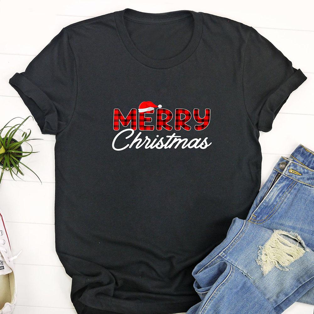 Ugly Christmas T Shirt, Merry Christmas Buffalo Plaid Red Santa Hat Xmas T Shirt, Funny Christmas T Shirt, Christmas Tshirt Designs