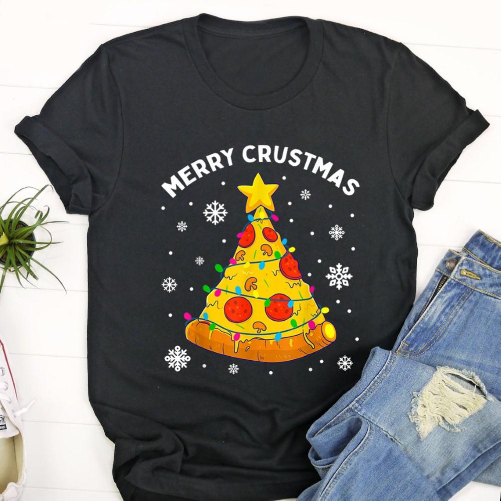 Ugly Christmas T Shirt, Merry Crustmas Pizza Christmas Tree Xmas Gifts Kids Men T Shirt, Christmas Tshirt Designs