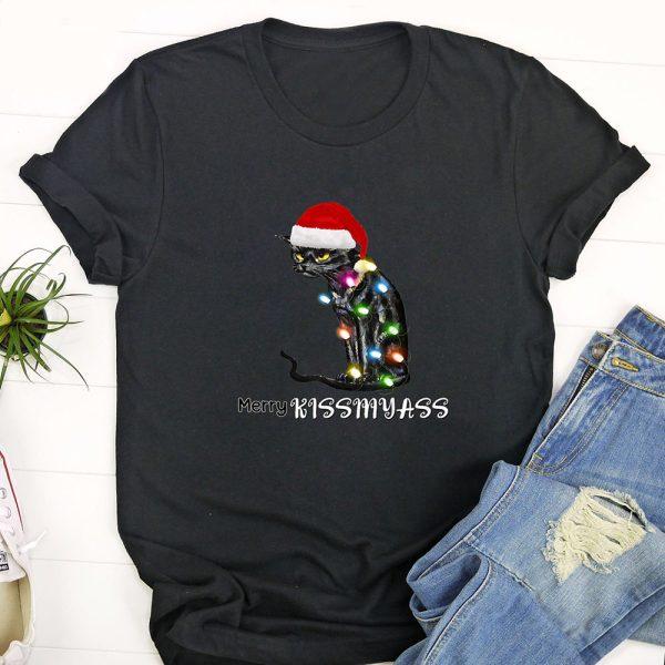 Ugly Christmas T Shirt, Merry Kissmyass Funny Cat Christmas Lights T Shirt, Funny Christmas T Shirt, Christmas Tshirt Designs