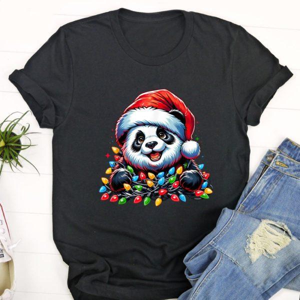 Ugly Christmas T Shirt, Panda Santa Christmas Light Christmas Panda Pajamas Kids T Shirt, Christmas Tshirt Designs