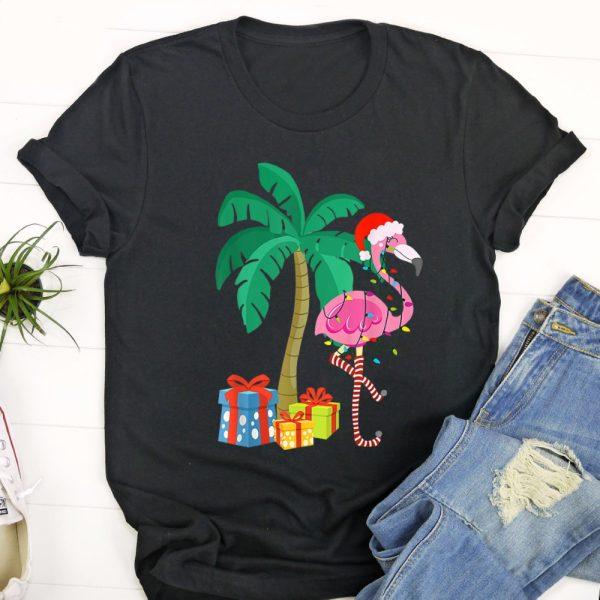 Ugly Christmas T Shirt, Pink Flamingo Christmas Palm Tree Tropical Xmas Funny T Shirt, Christmas Tshirt Designs