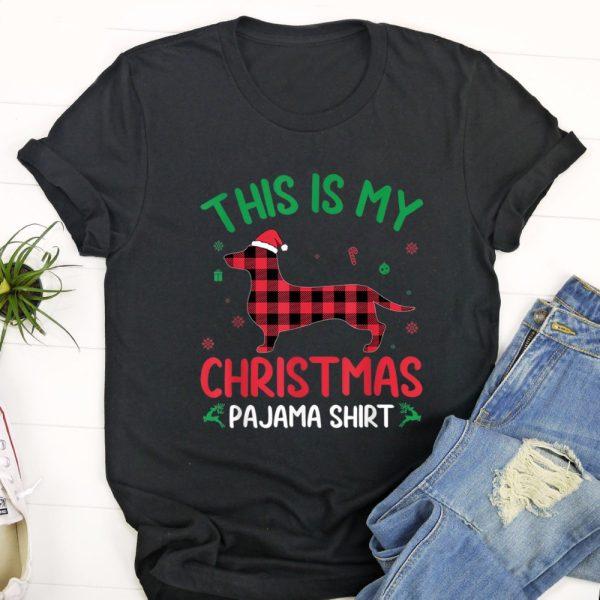 Ugly Christmas T Shirt, Red Plaid Ugly This Is My Dachshund Dog Christmas Pajama T Shirt, Christmas Tshirt Designs