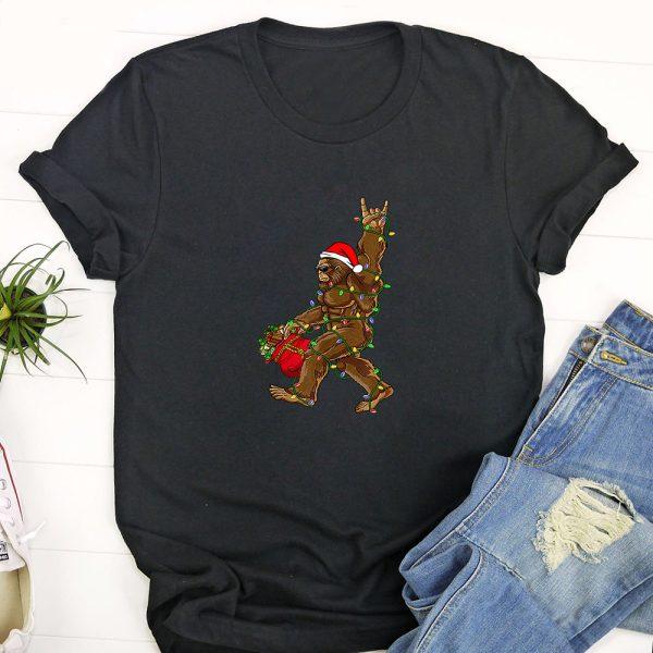 Ugly Christmas T Shirt, Santa Bigfoot Christmas Lights Rock Funny Sasquatch Believe T Shirt, Funny Christmas T Shirt, Christmas Tshirt Designs