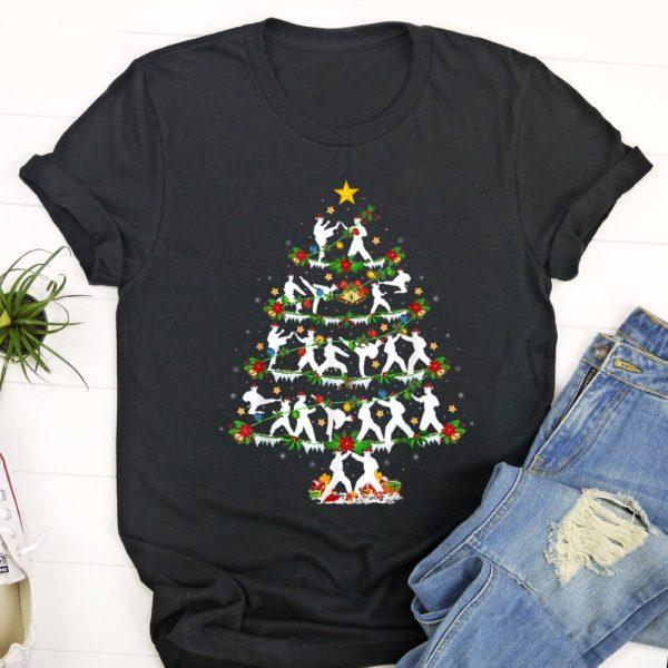 Ugly Christmas T Shirt, TaekwOndo Lover Xmas Lighting TaekwOndo Christmas Tree T Shirt, Christmas Tshirt Designs