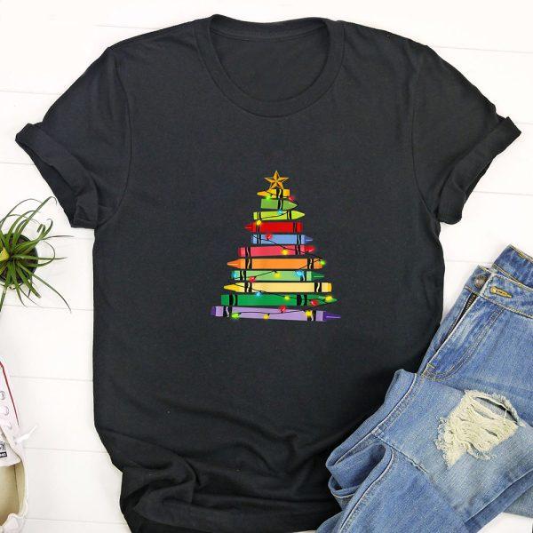 Ugly Christmas T Shirt, Teacher Christmas Tshirt Crayon Tree Light Gifts Student T Shirt, Funny Christmas T Shirt, Christmas Tshirt Designs