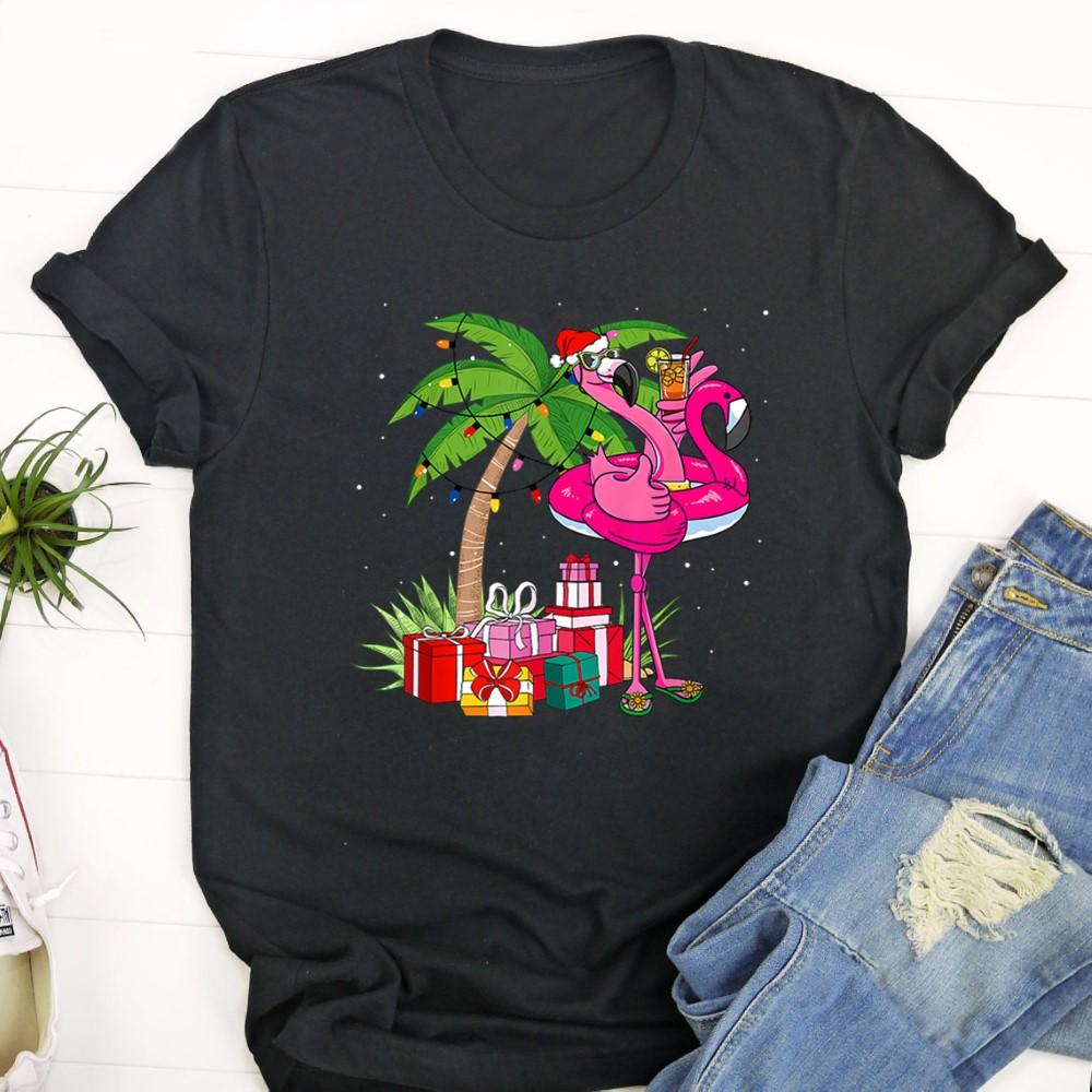 Ugly Christmas T Shirt, Tropical Pink Flamingo Christmas In July Summer Palm Tree T Shirt, Christmas Tshirt Designs