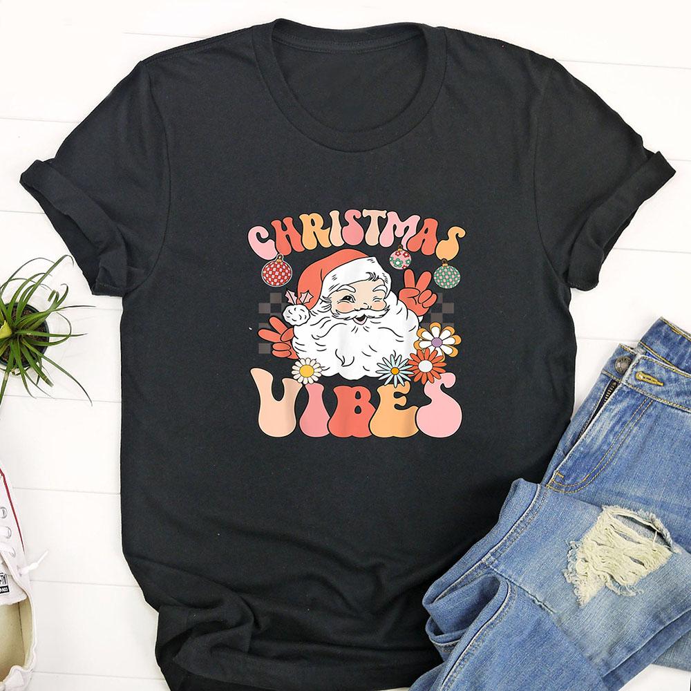 Ugly Christmas T Shirt, Vintage Groovy Santa Claus Christmas Vibes Womens Kids Girls T Shirt, Funny Christmas T Shirt, Christmas Tshirt Designs