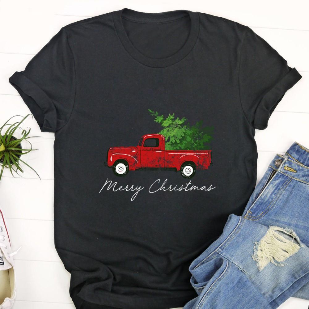 Ugly Christmas T Shirt, Vintage WagOn Christmas LOng Sleeve Shirt Tree On Truck, Christmas Tshirt Designs