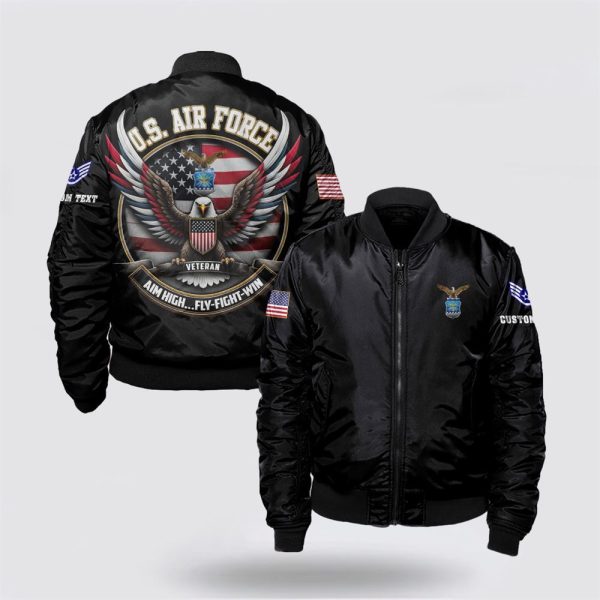 Us Air Force Bomber Jacket, Custom Rank US Air Force Veteran Bomber Jacket, Veteran Bomber Jacket