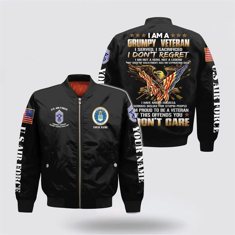 Us Air Force Bomber Jacket, Personalized Name Rank US Air Force  I Am A Grumpy Veteran Bomber Jacket, Veteran Bomber Jacket