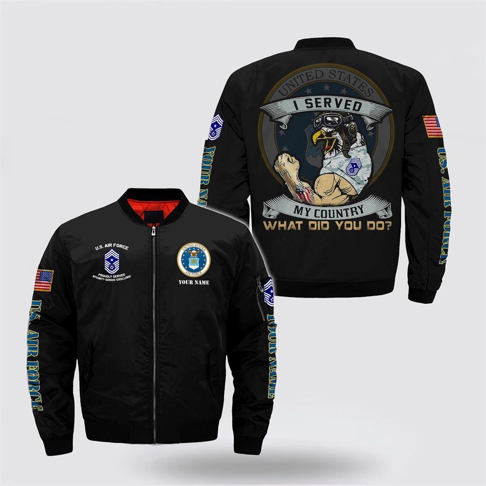 Us Air Force Bomber Jacket, Personalized Name Rank US Air Force I Served My Country Bomber Jacket, Veteran Bomber Jacket