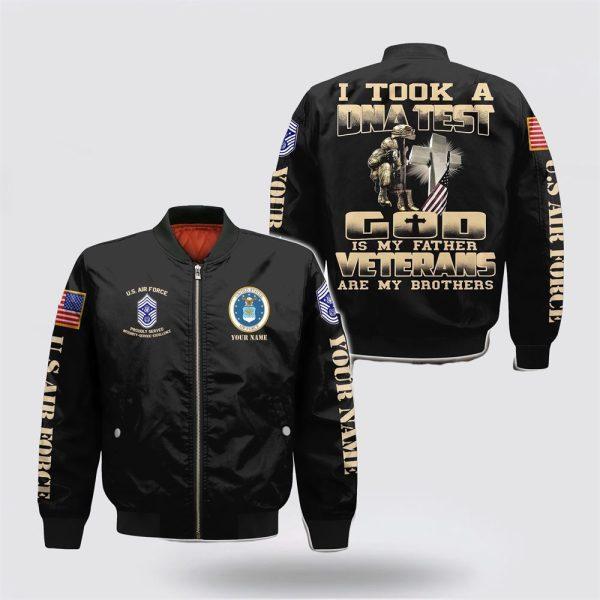 Us Air Force Bomber Jacket, Personalized Name Rank US Air Force Veteran Military God Is My Father Bomber Jacket, Veteran Bomber Jacket