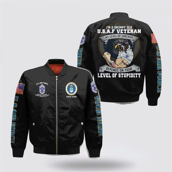 Us Air Force Bomber Jacket, Personalized Name Rank US Air Force Veteran Military I’m A Grumpy Old Bomber Jacket, Veteran Bomber Jacket