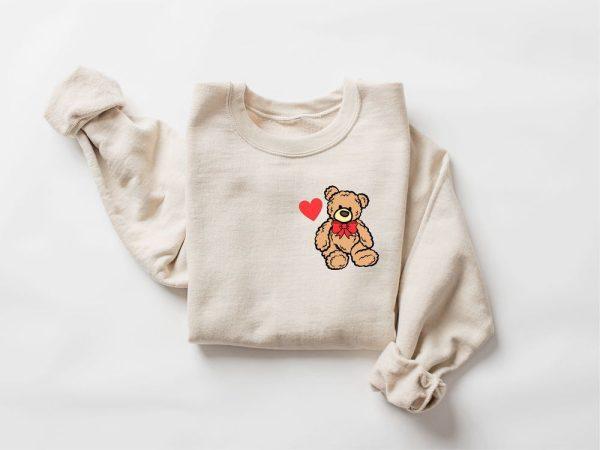 Valentines Sweatshirt, Cute Bear Valentine Sweatshirt, Girls Valentine Sweatshirt, Womens Valentines Sweatshirt