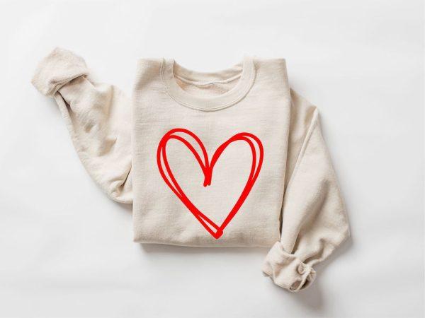 Valentines Sweatshirt, Cute Heart Sweatshirt, Drawn Heart Love Sweatshirt, Womens Valentines Sweatshirt