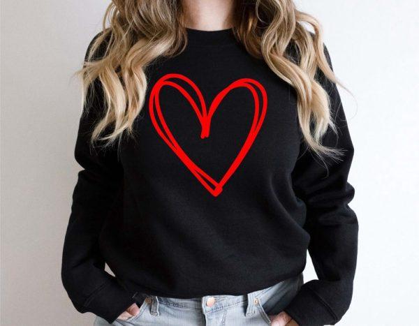 Valentines Sweatshirt, Cute Heart Sweatshirt, Drawn Heart Love Sweatshirt, Womens Valentines Sweatshirt